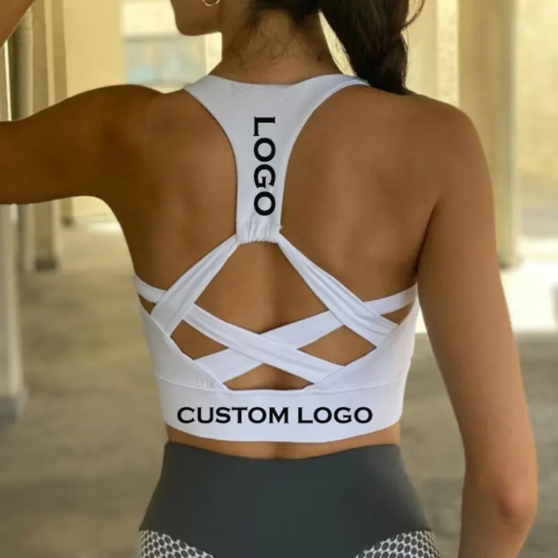 Sujetador deportivo con logotipo personalizado para mujer, ropa para correr, gimnasio, Yoga, Tops para mujer, entrenamiento atlético, Push Up