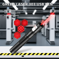 Stylo laser haute puissance avec fonction d'éclairage, corps noir, portée de 100 à 10 000 mètres, rechargeable par USB, pointeur laser vert 303 Stars
