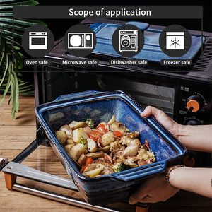 네뷸라 블루 반응성 유약 직사각형 세라믹 캐서롤 디쉬 세트 (뚜껑 포함) - 빈티지 라자냐 베이킹 트레이 - Product Image 4