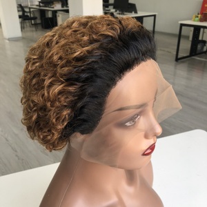 Peruca-Peluca <span class=keywords><strong>de</strong></span> encaje frontal para mujer, pelo natural curtinha 13x1, bob perruques naturel chevux humain, color negro - Product Image 4