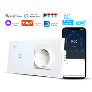 Interrupteur intelligent WiFi LangYeao et <span class=keywords><strong>prise</strong></span> EU type C USB 16A avec surveillance de la consommation d'énergie, panneau en verre trempé, compatible avec <span class=keywords><strong>Tuya</strong></span> Alexa Google Home - Product Image 2