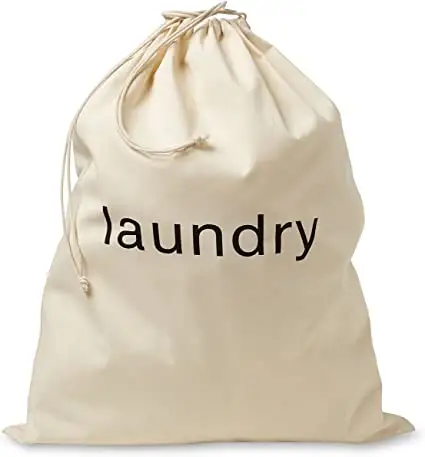 Özelleştirilmiş büyük kapasiteli eko keten pamuk büzme ipi çamaşır torbası otel organik pamuk kanvas çamaşır torbası s