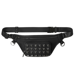 <span class=keywords><strong>Riñonera</strong></span> de piel vegana con logotipo personalizado para hombre, Cangurera negra con tachuelas, cinturón con remaches Rock - Product Image 2