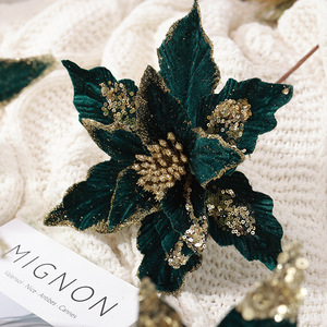 Luxury Realistic <b>Artificial</b> Poinsettia Velvet Glitter Sequins Eco-Friendly Reusable Christmas <b>Tree</b> Wreath Decorations Christmas - Product Image 3