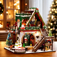 Mainan Blok Bangunan Model Rumah Kayu Natal Musim Dingin, Dekorasi Meja Meriah Rakitan DIY, Hadiah Liburan Anak-anak