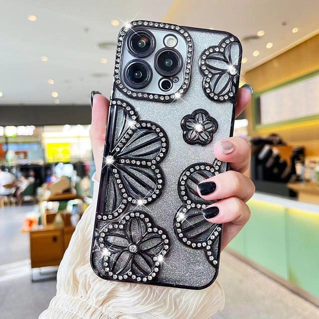 Fashion Diamond Phone Case for Iphone14promax Women Luxury Designer for iPhone Cases 13 14 15 16 Electroplate Flowers