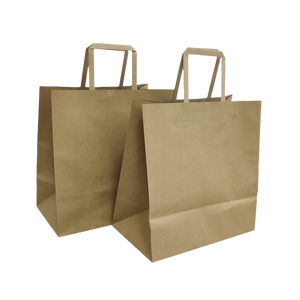 Eco-friendly Flat Handle Kraft White Take Away Paper <b>Bag</b> With Custom Logo Printing - Product Image 4