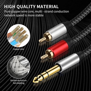 Xput spina maschio Jack TRS da 6.35MM a doppio cavo adattatore Audio Stereo <span class=keywords><strong>RCA</strong></span> 2 <span class=keywords><strong>RCA</strong></span> maschio Y Splitter - Product Image 3