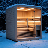 Sauna Portabel untuk Luar Ruangan, Sauna Inframerah Model Tong, Sauna Luar Ruangan dengan Tungku Kayu, Pemanas Sauna Kering dengan Pintu Kaca