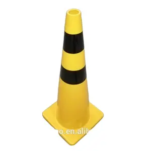 900mm All Yellow One Piece PVC Traffic Cone With Two Black Reflective Tapes