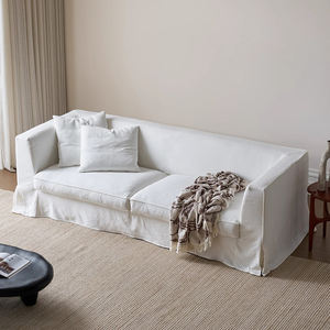 أريكة قماشية قابلة للغسل من الكتان والقطن بتصميم نورديك، أريكة سحابية حديثة وبسيطة بيضاء اللون بمقعدين مع حشوة ريش لغرفة المعيشة - Product Image 2