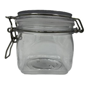 Pot carré transparent en PET de 350 ml avec couvercle à clapet pour soins de la peau, sels de bain, beurre corporel, boue faciale - Product Image 1