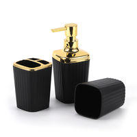 Ensemble d'accessoires de salle de bain de luxe en plastique, 6 pièces, style moderne, métal élégant, noir mat et or, pour la maison