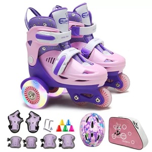 Pattini <span class=keywords><strong>a</strong></span> <span class=keywords><strong>rotelle</strong></span> per bambini con quattro ruote luminose, doppio regolamento e protezioni, all'ingrosso per principianti - Product Image 1