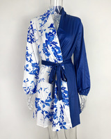 Robe de soirée élégante à imprimé floral et patchwork Printemps 2025, Robe trapèze pour femme de bureau, Vestidos Cortos, Mini-robe pour femme à col en V et ceinture