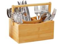 Étagère de rangement de cuisine portable double en bambou durable, sur pied, pour couteaux et fourchettes, faite à la main, moderne, non pliable