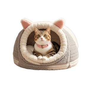 Cama para Gatos Tipo Cueva Redonda de Invierno, Suave, de Felpa Coral, con Funda Extraíble y Lavable para Uso en Interiores - Product Image 5