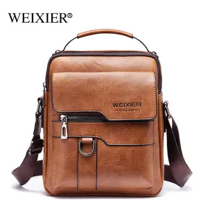 WEIXIER W1002 Cross-border shoulder bag men's messenger bag PU large capacity retro vertical portable business shoulder bag for men