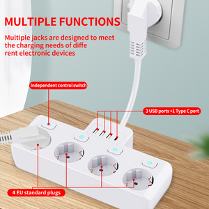 Enchufe de Pared con 4 Tomas de Corriente, Control Individual por Interruptor, 16A, con 2 USB-A y 2 Tipo-C, Cable de 5CM, Corea/Alemania - Product Image 4