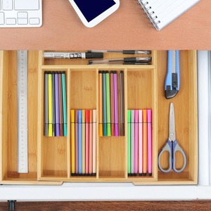 Bamboo Compartmentalized <b>Drawer</b> Organizer Rectangular Open Top With Compartments For Office Desk <b>Storage</b> - Product Image 1