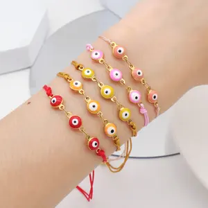 2022 Neueste Emaille Türkische böse Augen Charms Weave Bracelet Jewelry Handmade Gold Plated Round Bead böse Augen Armband für Frauen