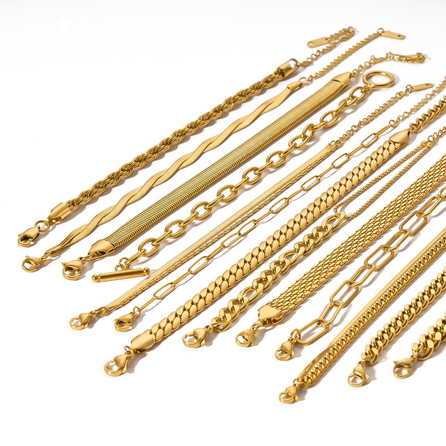 High-End 18K Gold Plated Beaded Bracelet for Ladies Geometric Pattern Stainless Steel Chain for Weddings or Parties