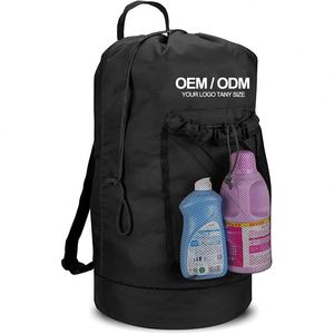 Sac à dos de lavage en nylon robuste avec poche en filet, imperméable, grande capacité, résistant aux déchirures, pour dortoir, appartement, buanderie, camping - Product Image 2