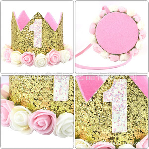 Set dekorasi dinding pesta ulang tahun, Set pita dekorasi dinding ulang tahun pertama anak perempuan gradien merah muda Termasuk kursi makan dan bendera goni - Product Image 2
