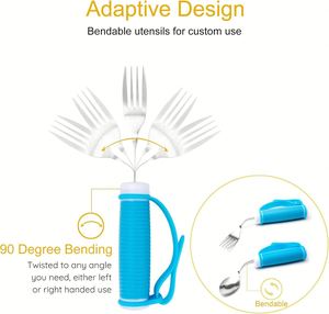 Juego de utensilios adaptativos flexibles de acero inoxidable con peso antivibración, mango de goma antideslizante para personas mayores con temblores en las manos - Product Image 2