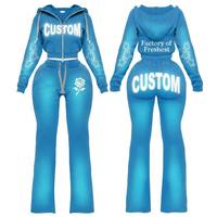 Conjunto Deportivo de 2 Piezas para Mujer, Estilo Hip Hop, con Capucha, Manga Larga, Corte Ajustado, Estampado con Personajes, Ecológico