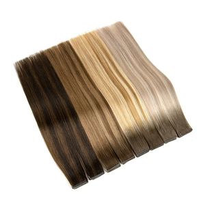 <span class=keywords><strong>Cabello</strong></span> humano ruso doble dibujado <span class=keywords><strong>ondulado</strong></span> rizado mezclado Rubio doble cara Invisible PU piel genio Cinta Larga trama extensión de <span class=keywords><strong>cabello</strong></span> - Product Image 5