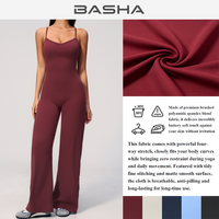 Combinaison de yoga BASHAsports à bretelles spaghetti et dos croisé, jambe large, en nylon brossé et élasthanne, style body cousu