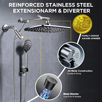 Douche à main haute pression en acier inoxydable finition chromée avec barre coulissante, double pommeau de douche détachable, fixation murale pour villa
