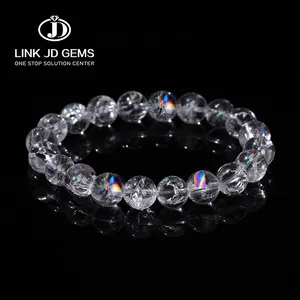 JD GEMS Women Men Crystal Bracelet Clear Quartz Round Beads Natural White Astrist Quartz Bracelet for Jewelry Gift