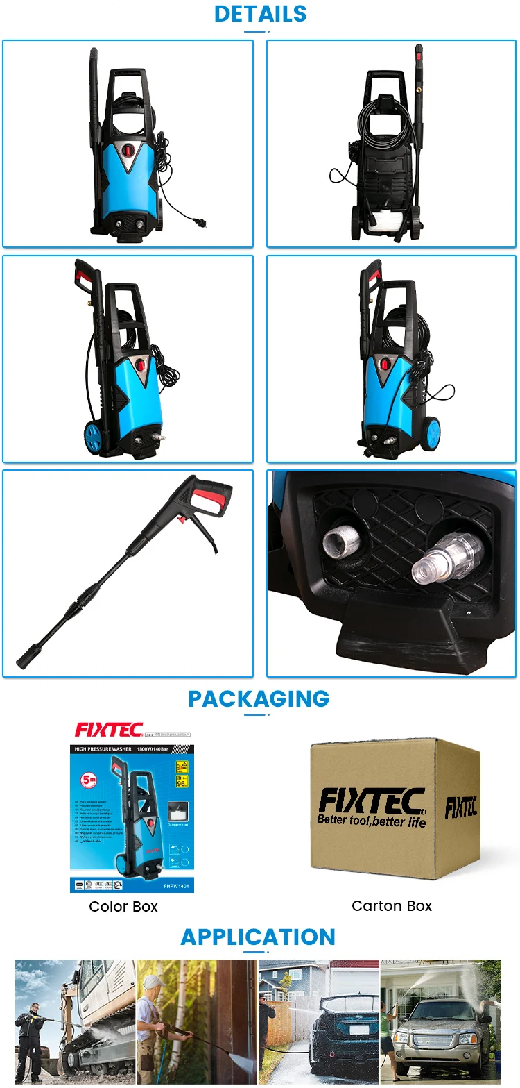 FIXTEC 10-14MPa 1800W Commercial Powerful Car Washer Electric Pressure Washer With Wheels & Inside Cleaning Pot