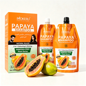 MOKERU Shampoo Colorante Professionale alla Papaya (Nero Naturale) <span class=keywords><strong>Senza</strong></span> <span class=keywords><strong>Ammoniaca</strong></span>, Trattamento 2-in-1 per Colorazione e Lucentezza (500ml X 2) - Product Image 1