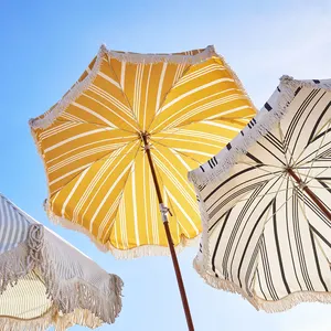 Professional Manufacturer 7.5ft Commercial Canopy Fiberglass Premium White Cotton Uv Protection With Beach Umbrellas Tassels