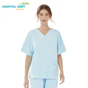 H & U yeni varış özel v yaka kısa kollu tıbbi hemşirelik sctops üniforma pamuk üniforma setleri kadınlar Tops hastane üniformaları hemşire