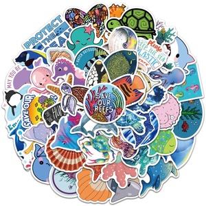 50 Pezzi Adesivi con Vita Marina, <span class=keywords><strong>Pesci</strong></span> e Meduse, Cartoni Animati Carini per Bambini, Adesivi per Valigie, Laptop e Graffiti - Product Image 2
