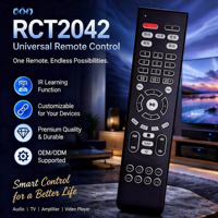 Télécommande IR à 42 touches RCT2042 JCXK OEM ODM, adaptée aux équipements audio, amplificateurs de puissance, avec 2 piles AAA