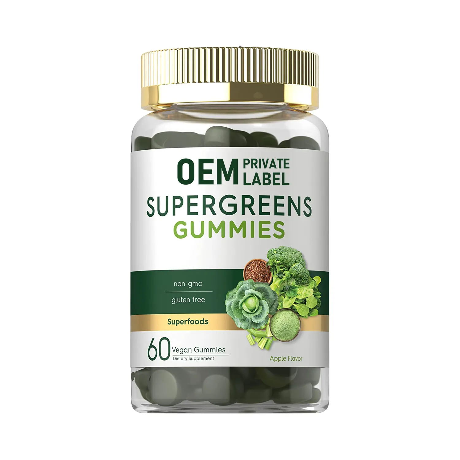 60 Tellingen Natuurlijke Appelsmaak Gummies Vitamine B12 & Zink Veganistische Super Greens Gummies Glutenvrije Gezondheidszorg Supplement Voor Volwassenen