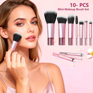 ชุดแปรงแต่งหน้ามืออาชีพแบบพกพา รุ่นใหม่ 10 ชิ้น ดีไซน์น่ารัก สีชมพู พรีเมียม สำหรับเดินทาง ขนแปรงสังเคราะห์ พร้อมซอง PU - Product Image 5