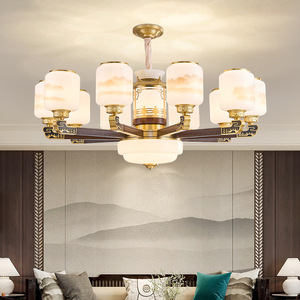 Chinese Style Villa Chandelier All Copper Solid Wood Multi Head LED <b>Light</b> Round Shape Home Living Room <b>Ceiling</b> Lamp - Product Image 1