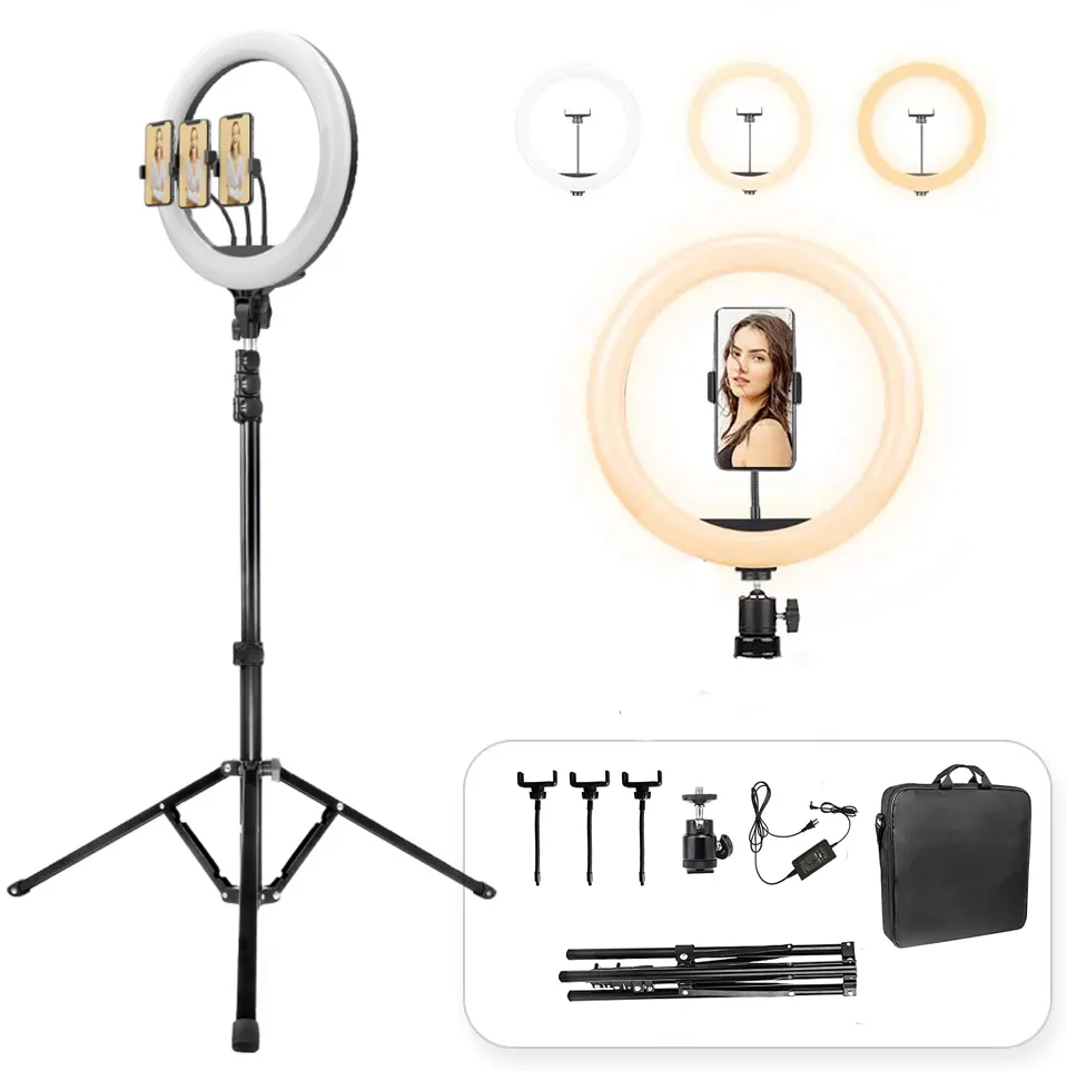 Kit lampada di riempimento dimmerabile a LED da 18 pollici Selfie Ring Light con supporto per treppiede supporto per telefono per Live Stream Beauty Facial Make Up