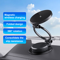 Support de chargeur de voiture sans fil magnétique pliable à rotation 360° pour tableau de bord et pare-brise, avec adhésif 3M puissant, type C