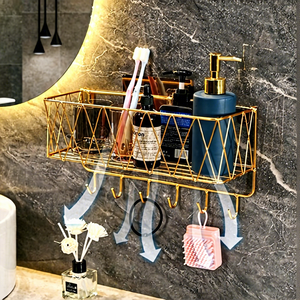 KS Bathroom Corner Wall <b>Shelf</b> Metal Mesh Storage Rack with <b>Hooks</b> Durable for Toothbrush Shampoo Soap Organizer Mounted - Product Image 4