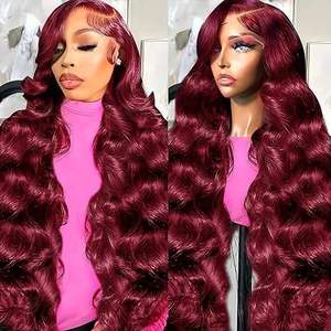 Parrucca Frontale in Pizzo Bordeaux 13x6 con Onde Morbide e Ricci, Densità 250%, Capelli Umani Brasiliani, Rosso 99J, Parrucca Frontale Lunga in Pizzo HD 13x4 - Product Image 3