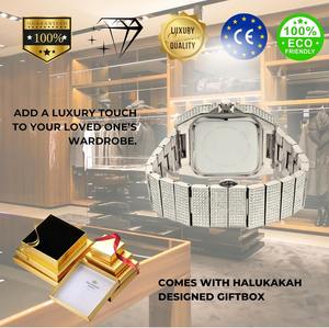 Reloj con Diamantes Moissanite - Chapado en Oro/Platino Blanco de Lujo, Esfera Cuadrada con Números Romanos y Calendario - Product Image 6