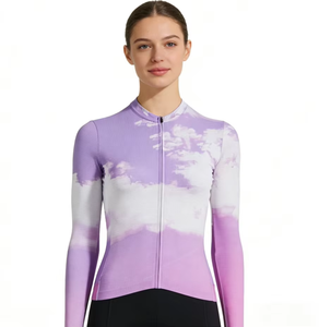 Maillot de cyclisme Zede violet tie-dye en polyester respirant, coupe-vent, à séchage rapide, imprimé, à manches longues, idéal pour les événements cyclistes - Product Image 1