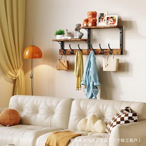 Wooden Wall Mounted Coat <b>Rack</b> With <b>Shelves</b> And Hooks For Entryway Or Bedroom Storage Organization - Product Image 4